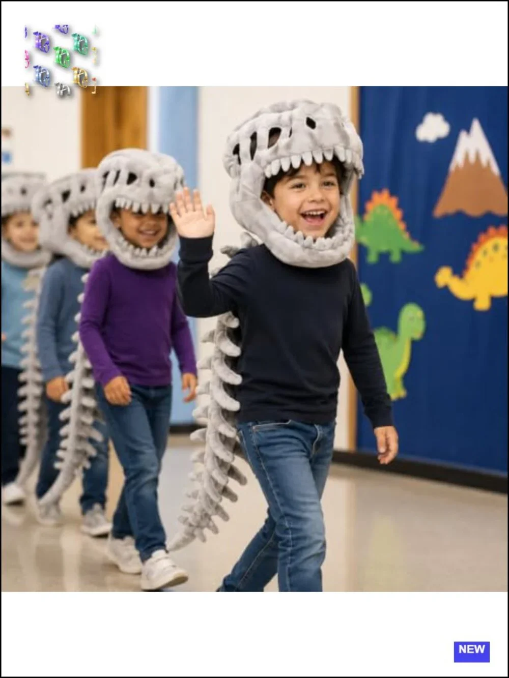 Dinosaur Skeleton Plush Costume for Kids Halloween Cosplay 3D Skull Spine